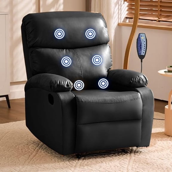 Sillon Masajeador, Sillon Reclinable de 360° Adultos Tipo Cine 8 Modos de Masaje con Soporte Lumbar, Reposapiés Retráctil, Sillas Giratorias Manuales para Sala de Estar y Dormitorio (Negro)