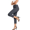 thumbnail image 4 of Utoimkio Women's Wide Elastic Waist Cuffed Capri Dress Pants High Pull-On Waist Rolled Cuff Ankle Slim Cropped Work Trousers, 4 of 8
