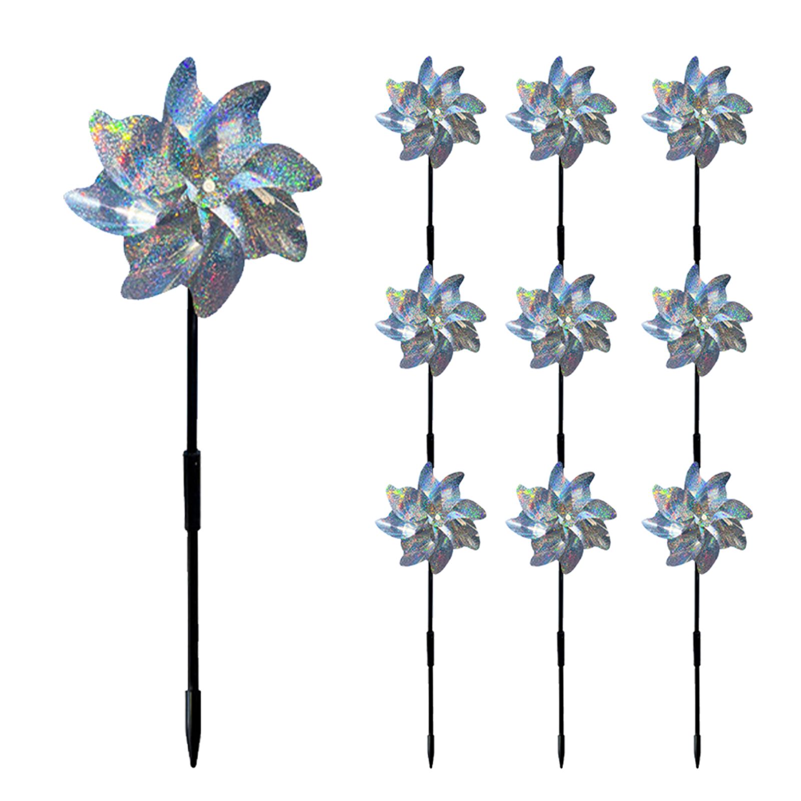 10pcs Yard Garden Reflective Pinwheel Outdoor Decor Bird Deterrent Wind
