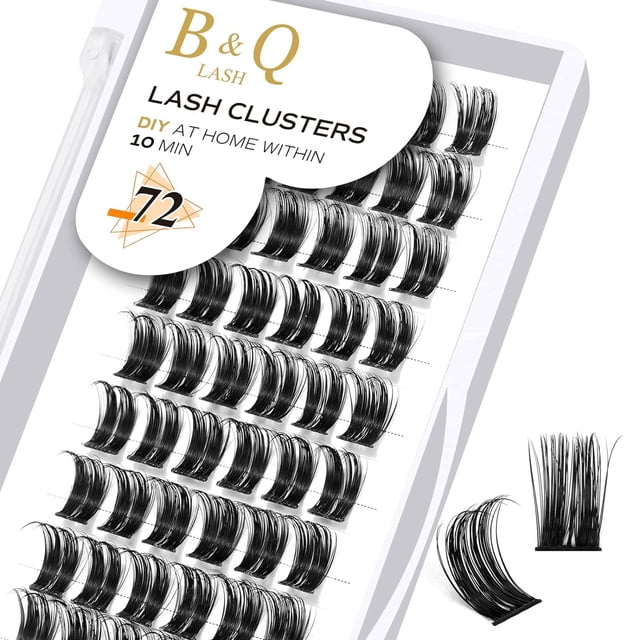Lash Clusters B01 D Curl 0.472 in B&Q LASH Pestañas individuales naturales Extensiones de grupos de pestañas individuales Cluster DIY en casa Extensiones de pestañas DIY 72 grupos de pestañas CD Curl