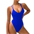 thumbnail image 2 of HUPOM One Piece Swimsuit Women Mid Waist Sheath One-Piece High Cut Beach Underwire Swimwear Clearance Blue size 4, 2 of 8
