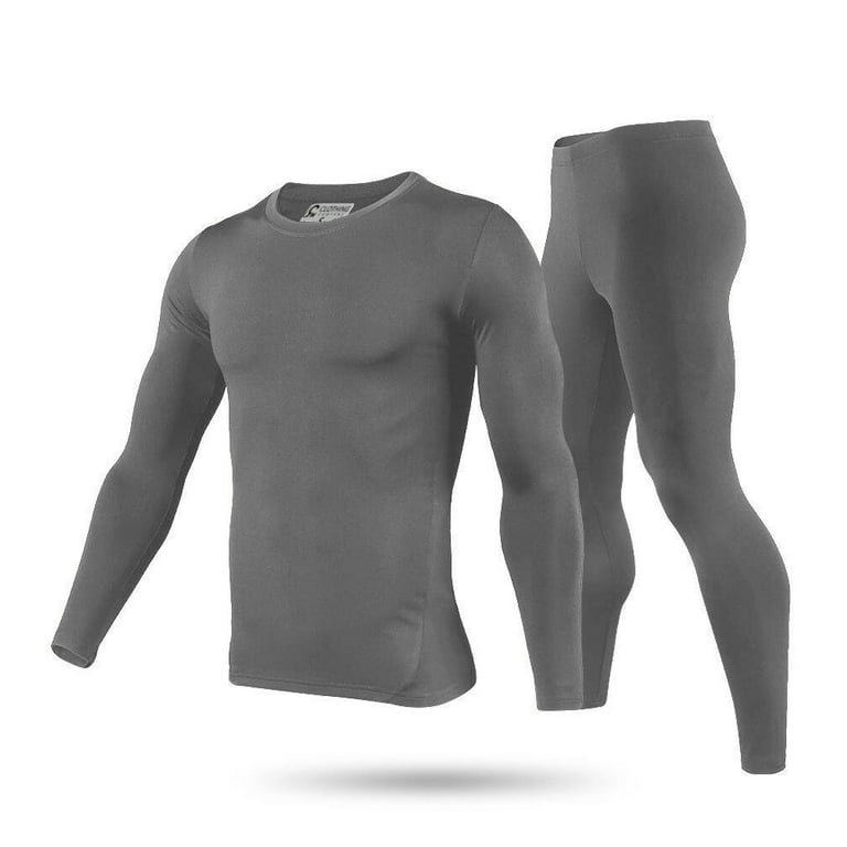 Men's Ultra-Soft Tagless Fleece Lined Thermal Top & Bottom Underwear Set,  Gray, XL 