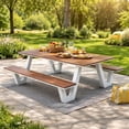 thumbnail image 3 of Benjara Limo 86" Picnic Table- Rich Brown Polyresin Slats- Aluminum Frame, 3 of 9