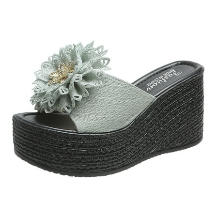 

uikmnh Women Slippers Womens Wedges Open Toe Knot Beach Shoes Roman Slippers Sandals Green 7.5