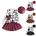 thumbnail image 4 of DHFJKG Girls 4 Piece Outfit Winter Fluffy Leopard Open Front Vest Long Sleeve Ribbed Top With Leather Skirts Beret Hat For Toddler Kid Casual Outfit, 4 of 4