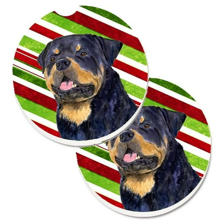 

Rottweiler Candy Cane Holiday Christmas Set of 2 Cup Holder Car Coaster