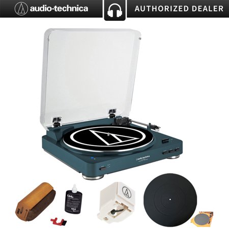 Audio-Technica Fully Automatic Wireless Belt-Drive Stereo Turntable - Navy (AT-LP60NV-BT) Record Cleaning Fluid System + Stylus for AT-LP60 + Silicone Rubber Universal Turntable Platter