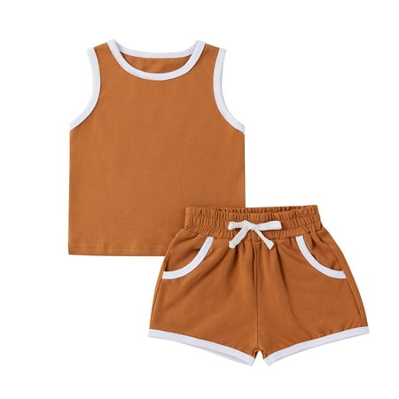

Girl Size Ten Twelve Short Sleeve And Shirt Sets Summer Casual Kids Tricolor Tank Top With Pocket Shorts Casual Sleeveless Suit Toddler Girl Clothes Fall Coffee 12-18 Months
