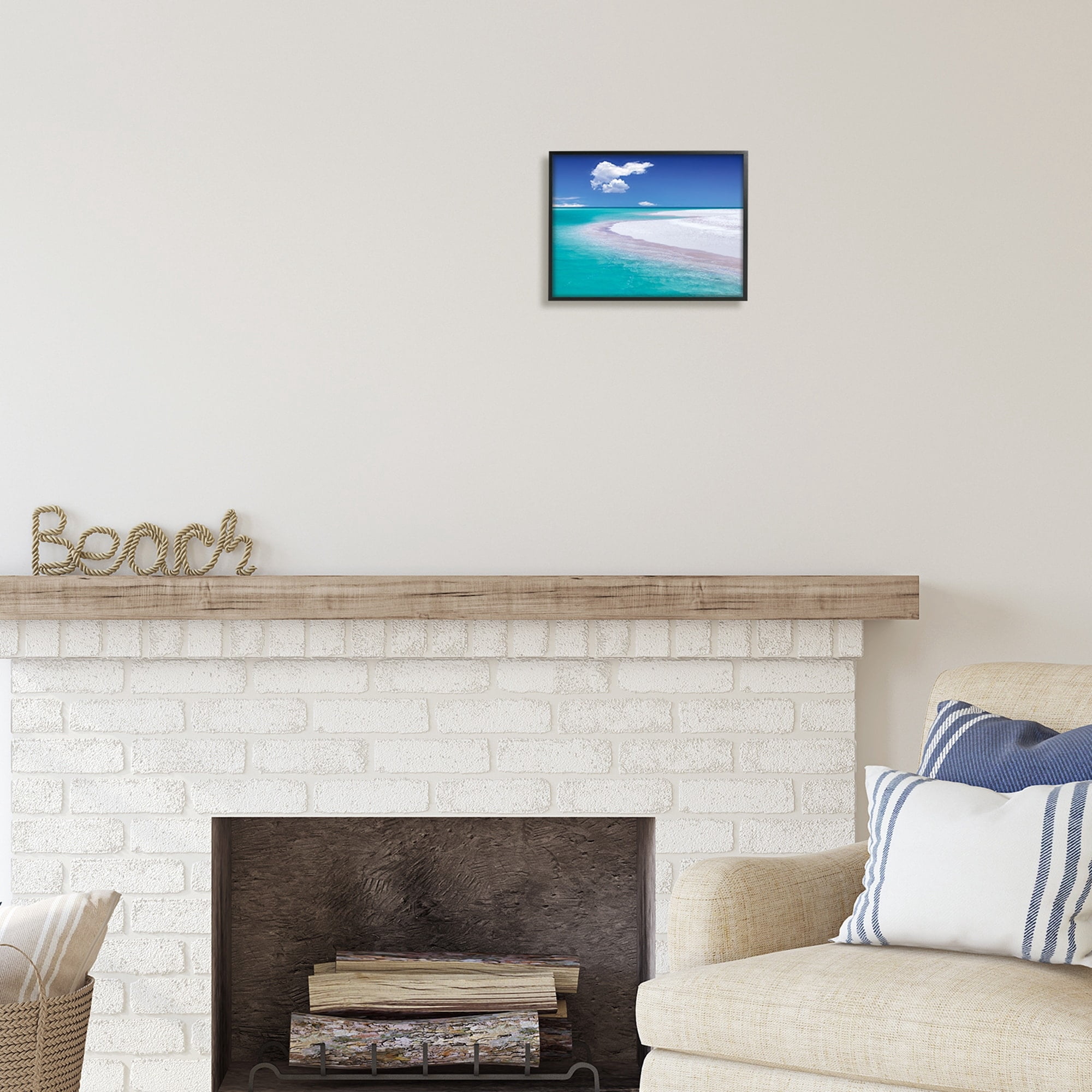 Stupell Industries Tropical Beach Shoreline Coastal Photography Black Framed Art Print Wall Art