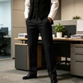 thumbnail image 4 of Business Casual Mens Pleated Front Dress Pants Button Elastic Waist Straight-Leg Golf Trousers Dad Gifts, 4 of 7