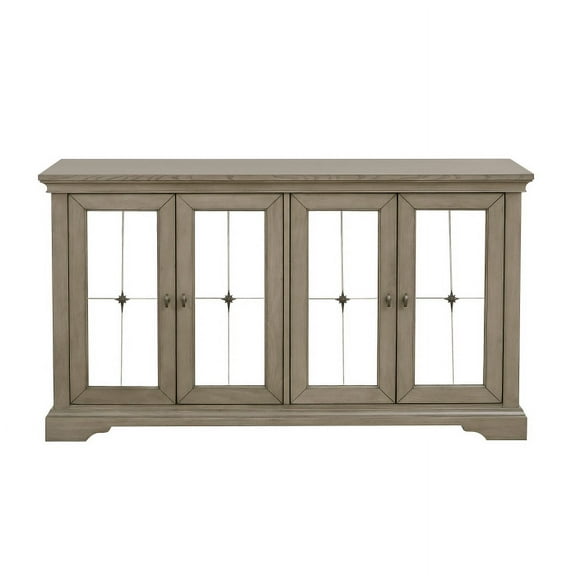 Vermillion Collection Light and Airy Bisque-Finished Oak Server with Antiqued Mirror Doors