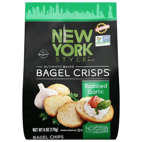 New York Style Roasted Garlic Bagel Crisps, Bagel Chips, 6 oz Bag