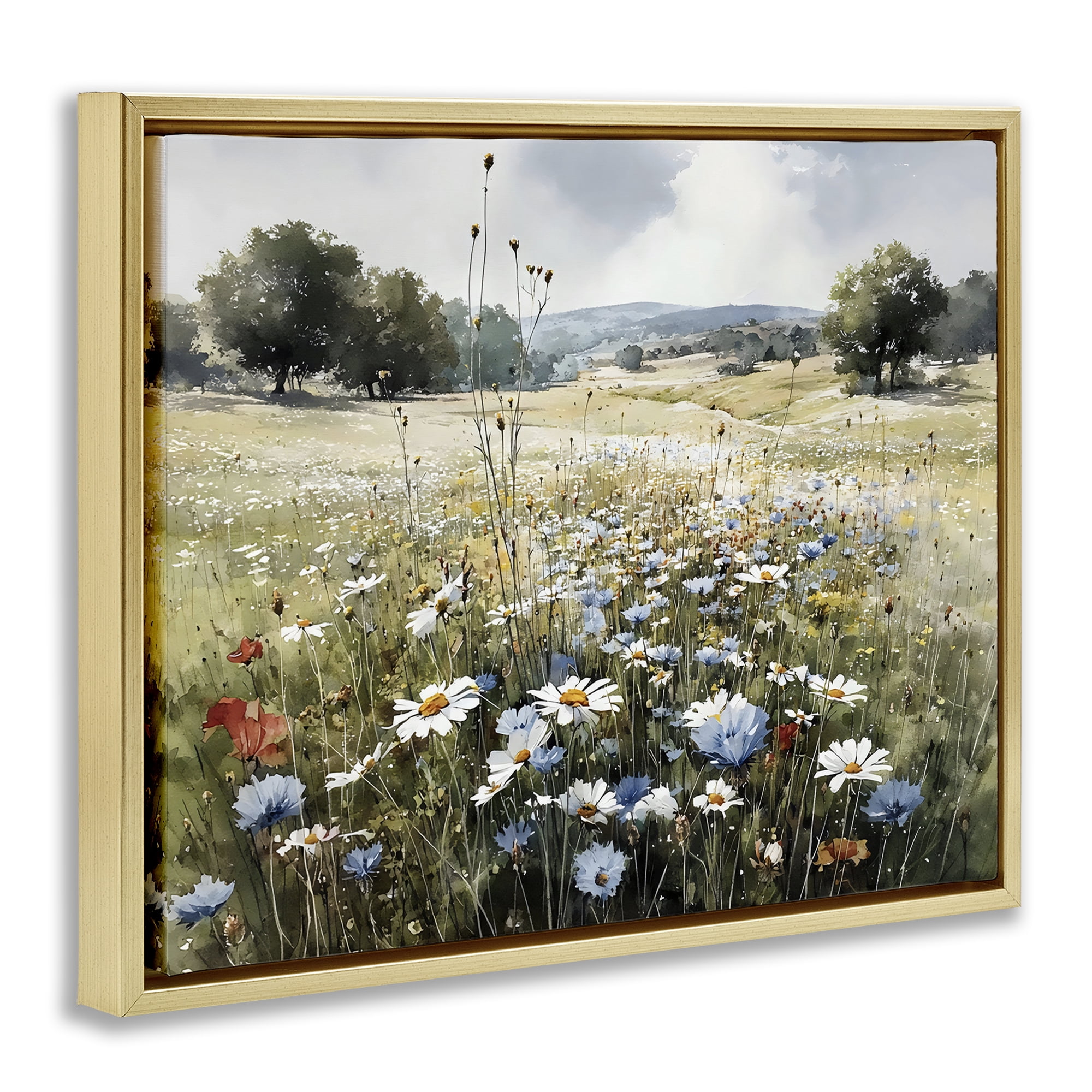 Stupell Industries Calm Meadow of Wildflowers Gold Framed Floater Canvas Wall Art, design by Franklyn Gregory