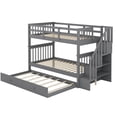 thumbnail image 5 of BELLEMAVE Stairway Twin Over Twin Bunk Bed with Trundle and Storage Detachable Wood Bunk bed with Staircase, Shelves and Guardrail for Teens, Convertible into 2 Beds, Gray, 5 of 11