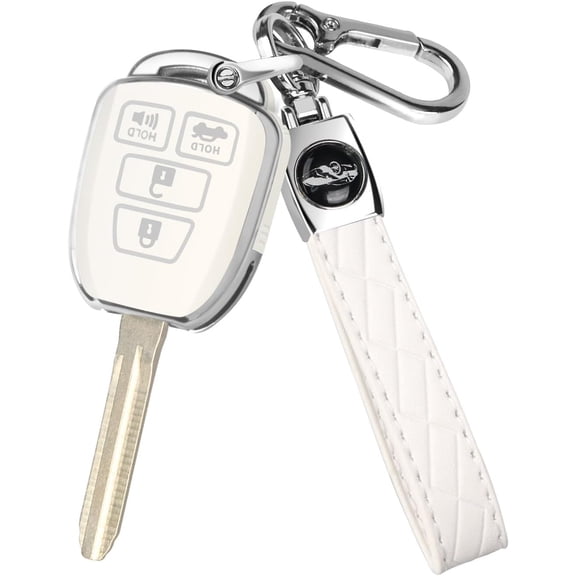 Key Fob Cover Compatible with Toyota Tacoma Camry Corolla RAV4 Venza Yaris Avalon Highlander 2010-2019 4 Button Keychain Case Holder Protector,White-silver