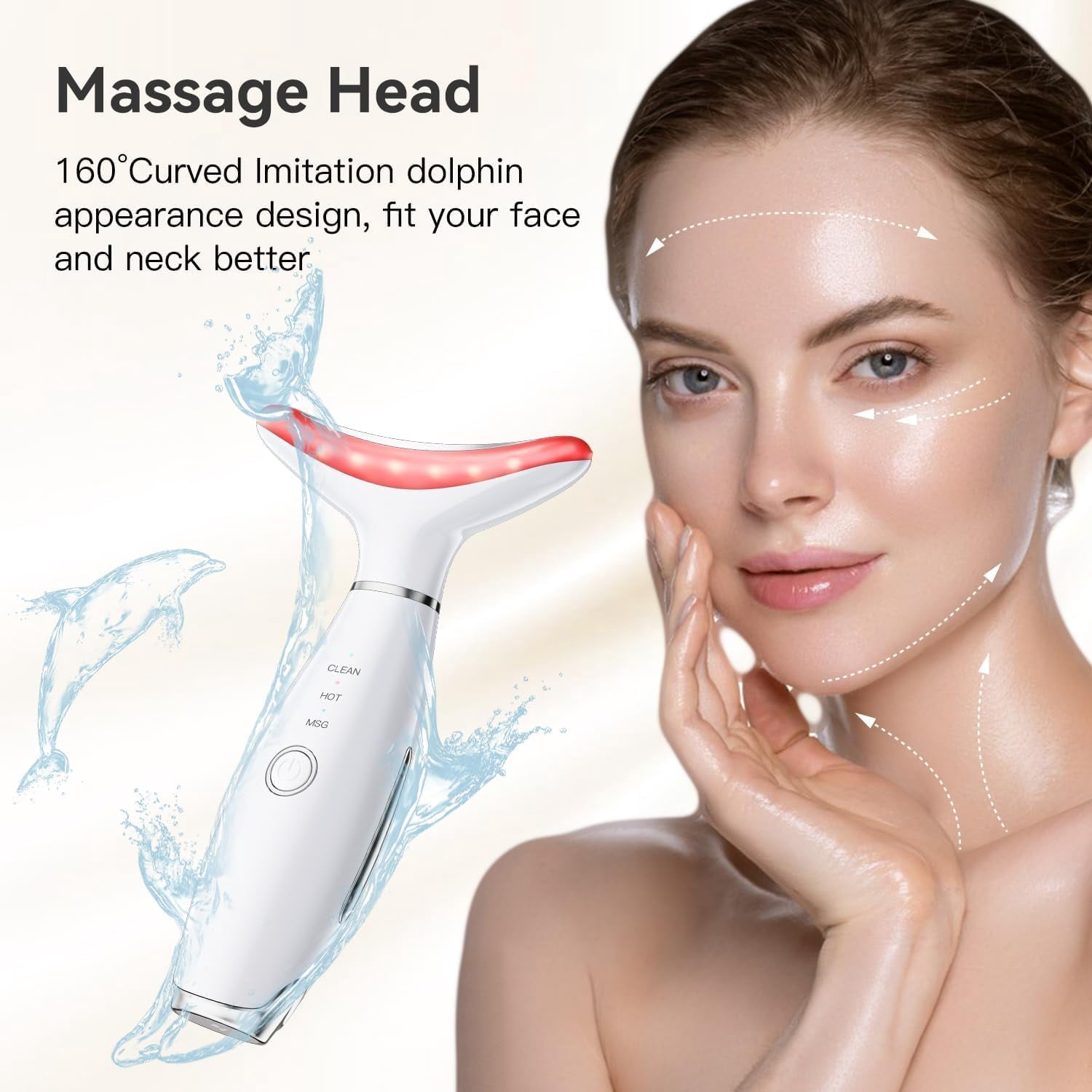Facial Massager -7 Color Red-Light-Therapy for Face and Neck for Wrinkles, Double Chin, Vibrating Facial Massager with Thermals (White)