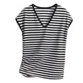 thumbnail image 4 of Women's V-Neck Sleeveless Tee - Breathable Striped Summer Top, Plus Size Loose Fit (XL-8XL, 10 Colors) | Yubnlvae (Black | XXL), 4 of 8