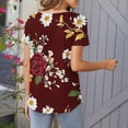 thumbnail image 6 of Warop Women's Loose Fit Blouse with Ruffle Detail and Irregular Print, Short Sleeve Round Neck, Adjustable Button Closure for Casual Daily Wear, 6 of 6