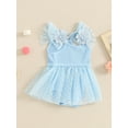 thumbnail image 6 of Aojekbee Baby Girl Summer Romper Dress Casual Mesh Patchwork Ruffles Ribbed Jumpsuit for Newborn Toddler Cute Clothes, 6 of 10
