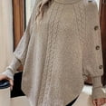 thumbnail image 6 of Ounisa Women's Asymmetrical Turtleneck Poncho Sweaters Drop Shoulder Cable Knit Casual Pullover Sweater, 6 of 8