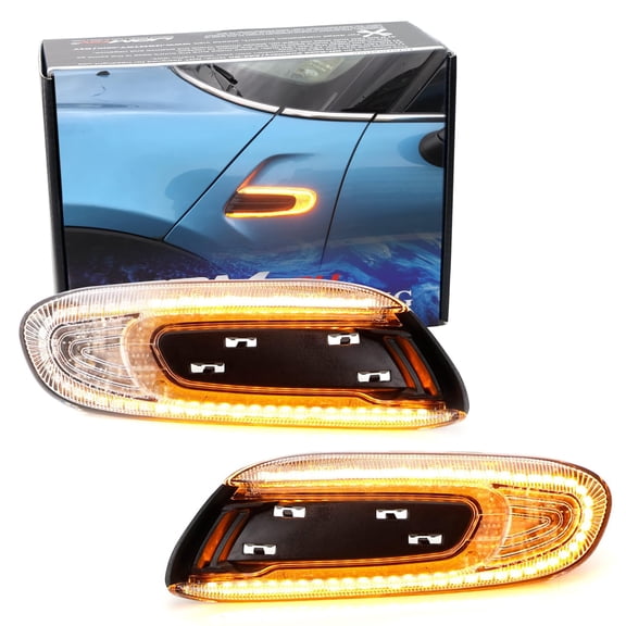 Euro Clear Lens Sequential Blink Amber LED Fender Side Marker Light Kit For2014/2015-2021 Pre-LCI/before facelift F55 F56 F57, 56 LED Diodes, Replace OEM Amber/Clear Sidemarkers