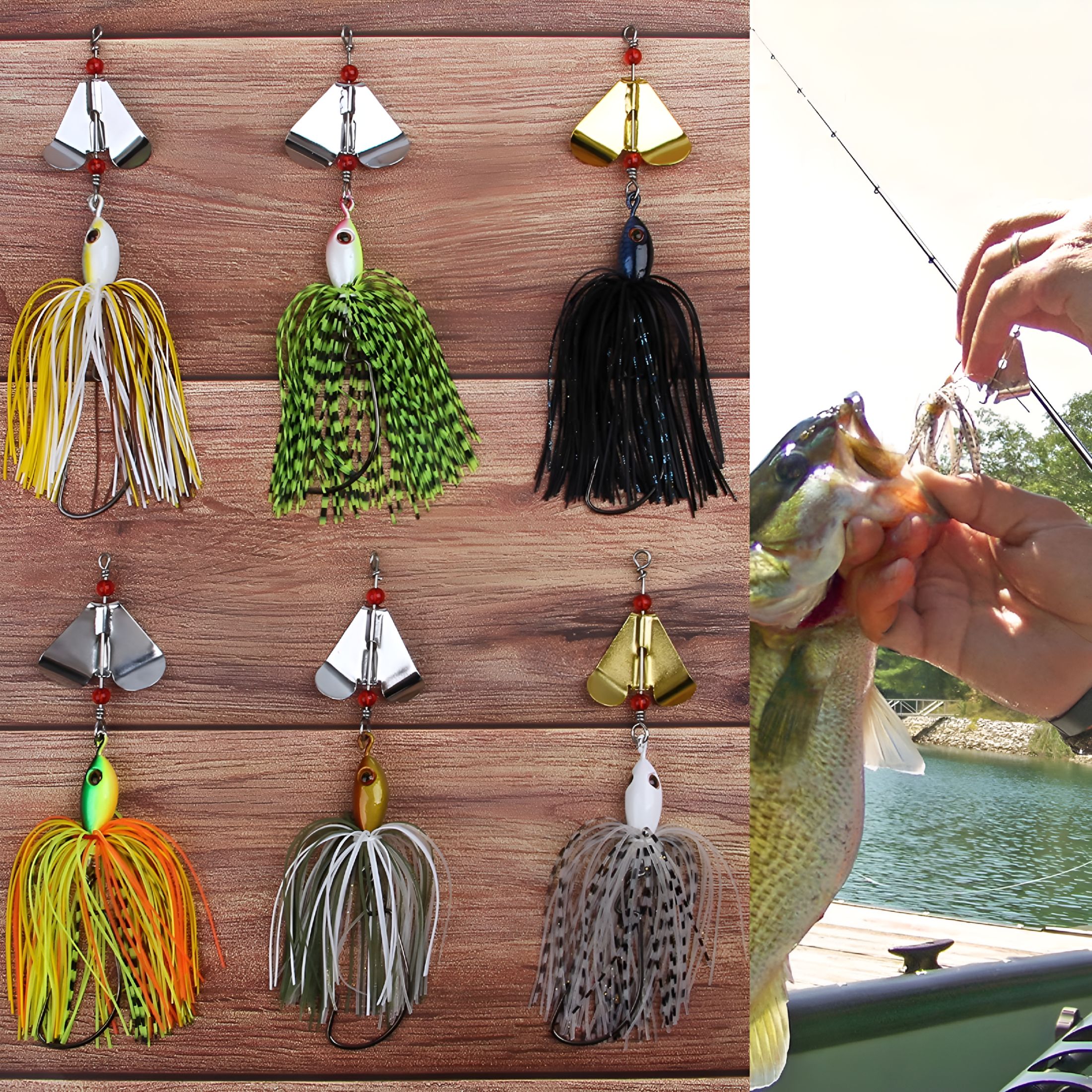 BESTSKY 2026 New Spinnerbait Fishing Lures Kit Set, 6Pcs Bass Fishing Lure Multicolor Bass Trout Salmon Metal Spinner Baits Swim Jigs Freshwater Saltwater Fishing