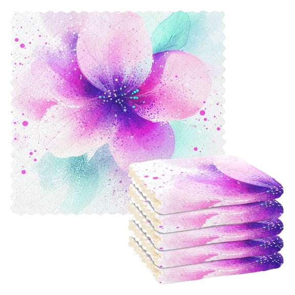 6 Pieces of Kitchen Towels 11x11Inch Kitchen Dish Cloths Kitchen Dish Towels Reuseable Cleaning Cloths Dreamy Purple Flowers