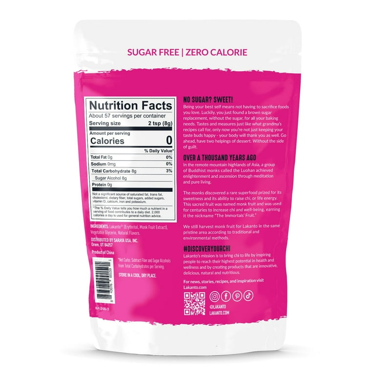 Lakanto Brown Monk Fruit Sweetener - Brown Sugar Substitute, Zero Calorie, Baking, Vegan, Keto Diet Friendly, Zero Net Carbs, Gluten Free, Sugar Replacement, Extract (Brown - 1 lb)