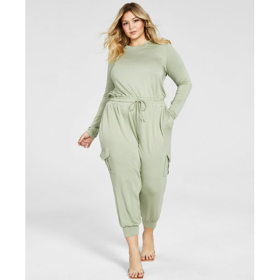 Nina Parker Trendy Plus Size French Terry Jumpsuit Terry Tea 0X
