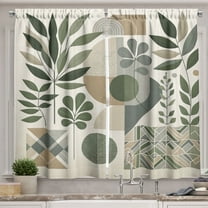Ambesonne Monstera Kitchen Curtains, Minimalist Floral Romance, 55"x30", Pale Reseda Green Sepia