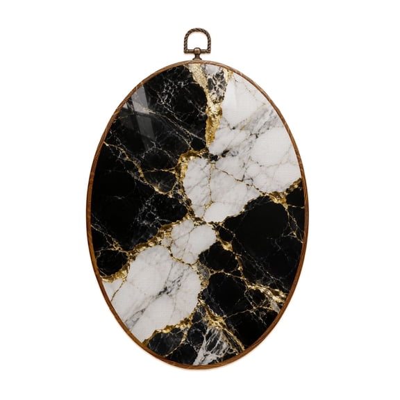 Canvas Wall Art Abstract Marbling Black White Marble Golden Veins Marble Veins Gold Oval Framed Canvas Prints Vintage Wall Hanging Decor for Home Decorations 8.6"x11.4"