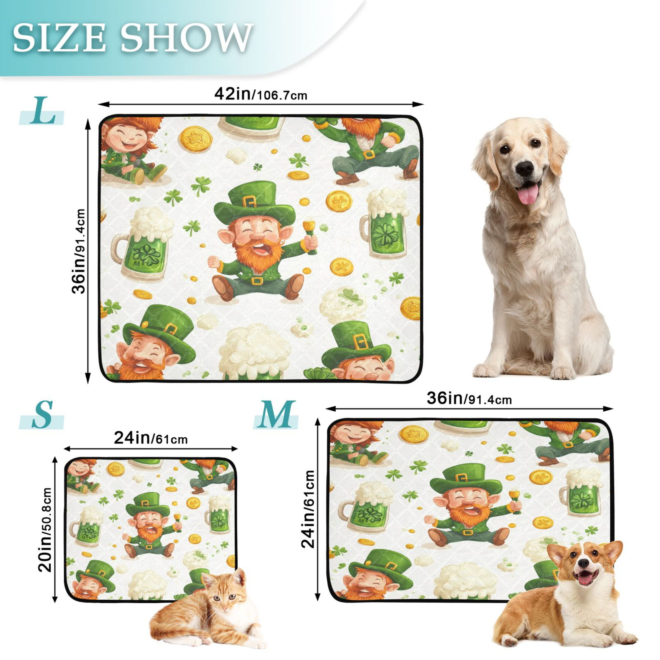 Qxltty St Patricks Pattern with Leprechauns and Green Beer Mugs Cat litter Pads Pet Set of 3 Diaper Mats Center Anti-leakage Layer Absorbent Soft and Comfortable