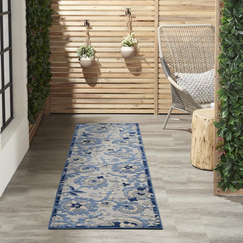 Nourison Aloha Indoor/Outdoor Blue/Grey 2'3" x 8' Area Rug, (2x8)