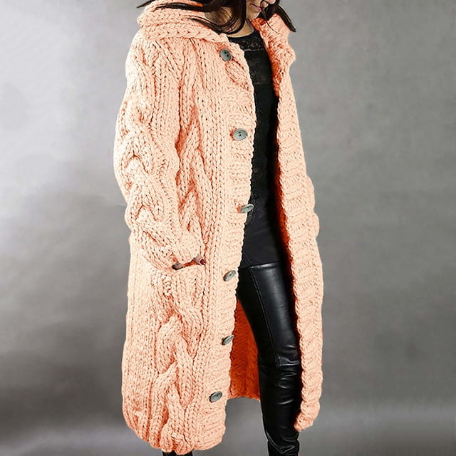 V-Neck Longline Cardigan, Plus-Size Duster Sweater, Relaxed Knit Coat Orange S , Cardigan