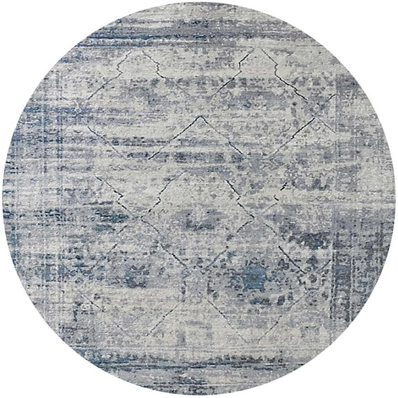 Ahgly Company Indoor Round Mid-Century Modern Light Slate Gray Oriental Area Rugs, 7' Round