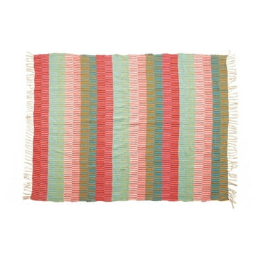 Creative Co-Op Soft Woven Reclaimed Cotton Blend Throw with Stripes and Fringe, Multicolor