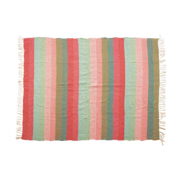 Creative Co-Op Soft Woven Reclaimed Cotton Blend Throw with Stripes and Fringe, Multicolor
