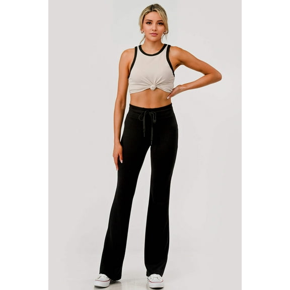 Buttery Soft Drawstring Waist Flare Pants - Black