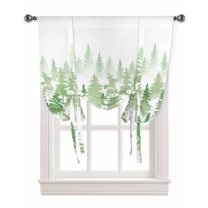 Green Forest Tie Up Curtains for Kitchen Bathroom Bedroom Windows 45 Inch Length, Modern Abstract Silhouette Art Balloon Drape Curtains Shade Rod Pocket Drapery Curtain Panel, 42"x54"