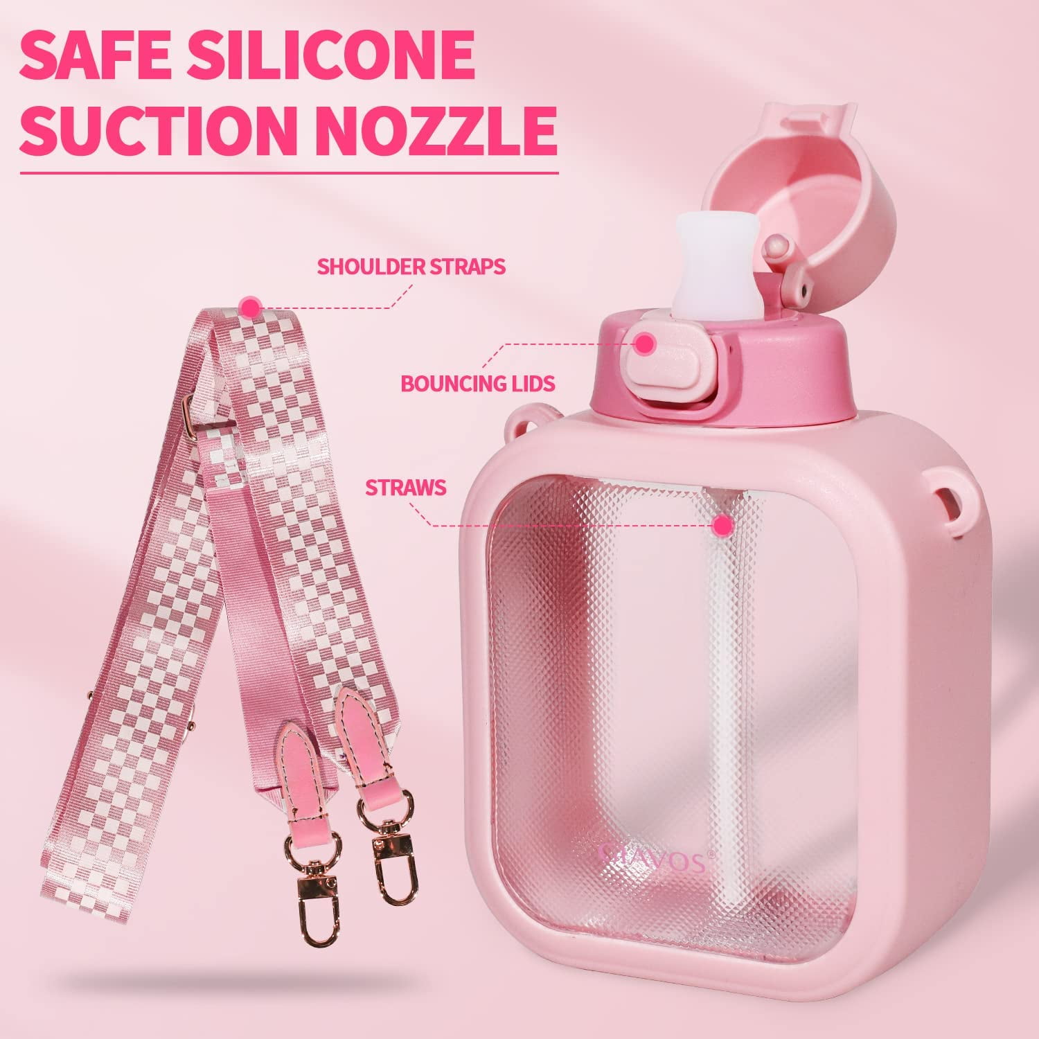 24 Oz Cute Clear Water Bottle Cold Chil Icel with Straw Portable Kawaii Transparent Bottles with Adjustable Strap for School Travel Camping Sports Travel (B-Green)