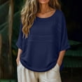 thumbnail image 3 of Dvprdro Womens Cotton Linen Blouses 3/4 Sleeve Round Neck Loose Fit Tops Casual Summer Shirts, 3 of 4
