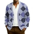 thumbnail image 3 of yuCgh Men's Ribbed Knit Cardigan, Long Sleeve Plaid Print Open Front Jacket, Lightweight Sweater Coat for Fall Layering & Casual Chic Style,Light Purple,XL, 3 of 8