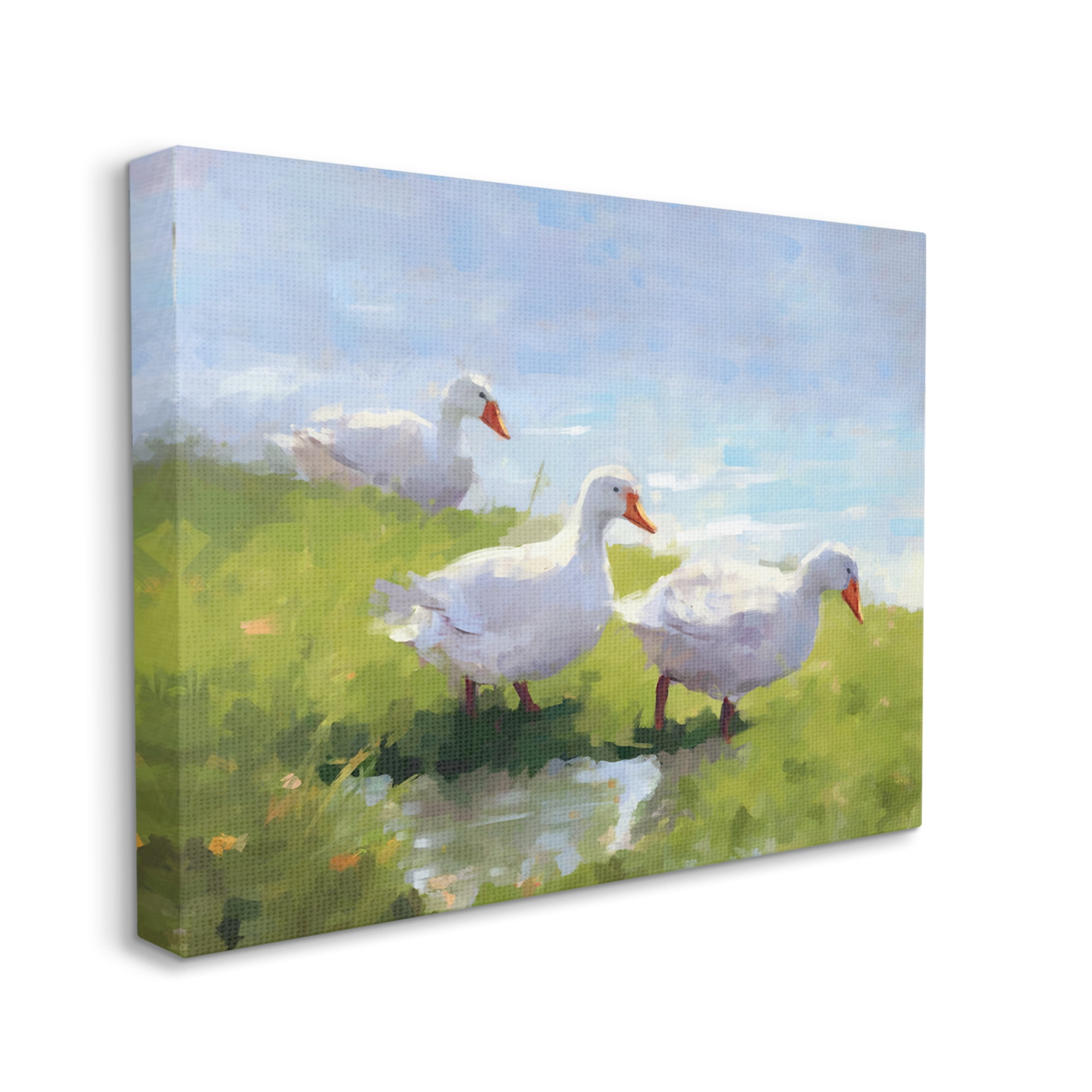 Stupell Industries Three Ducks Landscape Animals & Insects Painting Gallery Wrapped Canvas Art Print Wall Art, 20 x 16