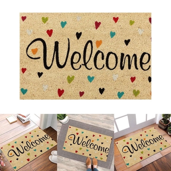 GARENAS Welcome Mat Floor Mat Welcome Front Door Mat Holiday Mat Welcome Door Mat Natural Coconut Door Mat Outdoor Welcome Mat(Khaki)