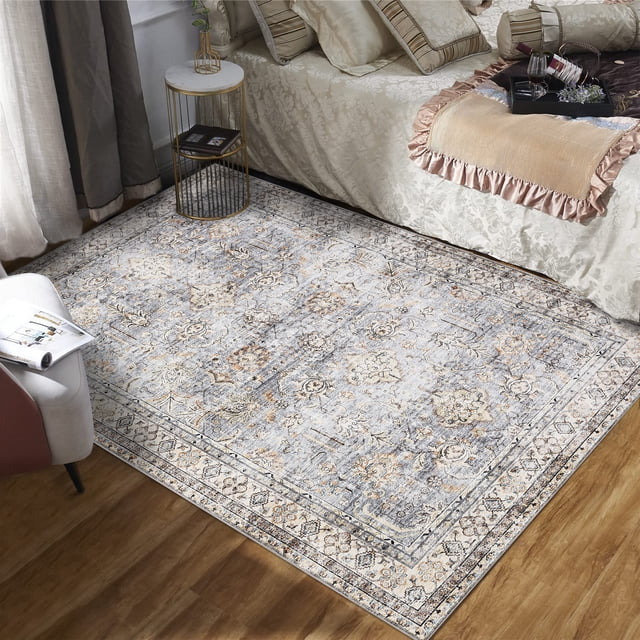 Bingirl 980GSM 100% Polyester Terry Velvet Printed Carpet - Persian Style Washed Folded Rug Clear