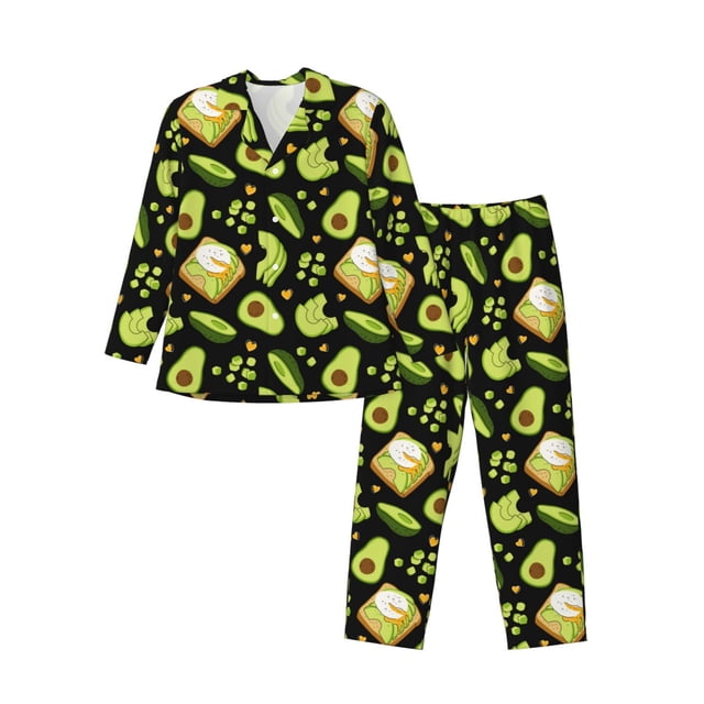 Balery Avocado Toast Pijama para Hombre de Dos Piezas con Manga Larga, Conjunto de Dormir y Descanso Suave con Bolsillos-X-Large