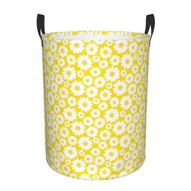 Fotbe Daisies Flowers Cesto de Ropa con Asas, Cesto Impermeable de Gran Capacidad, Bolsa de Lavado para Dormitorio, Cesto de Ropa con Ruedas y Asas-Medium