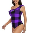 thumbnail image 2 of Haiem Purple Buffalo Plaid Women's One Piece Swimsuits Tummy Control One Shoulder Bathing Suits Ruffle Swimwear-Large, 2 of 8