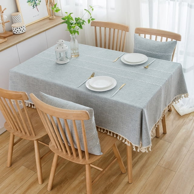 Manteles para mesas rectangulares, mantel de lino de algodón, impermeable, antiarrugas, mantel de comedor de estilo rústico, manteles de tela suave con borlas, gris, 55 x 70 pulgadas