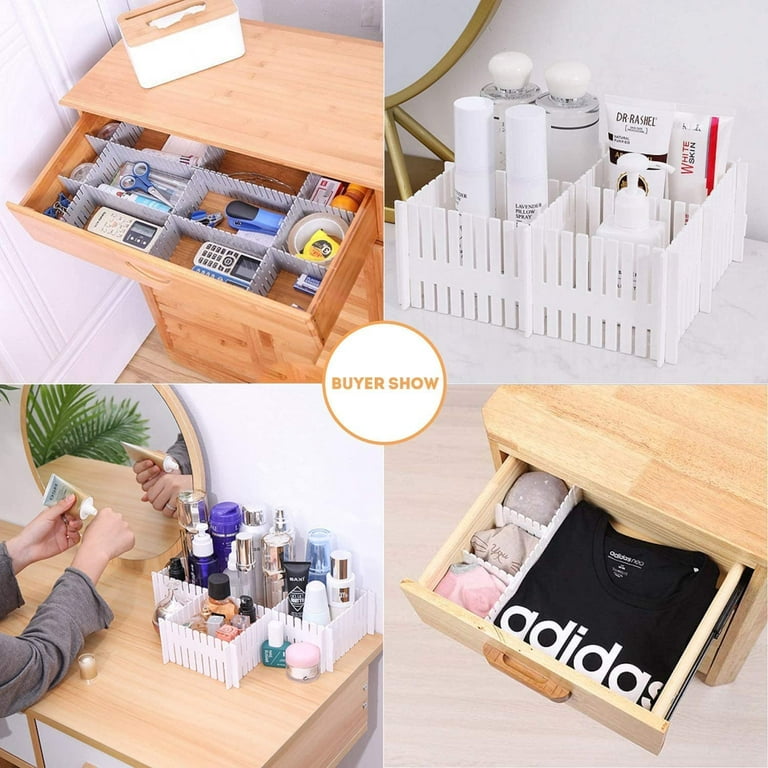 Drawer Divider Adjustable DIY Storage Organizer Separator for Tidying  Clutter Cutlery Makeup Clothes of Dresses, Desk & Box in Kitchen Bathroom  Bedroom Office (Cut at Will) (16 pcs) 
